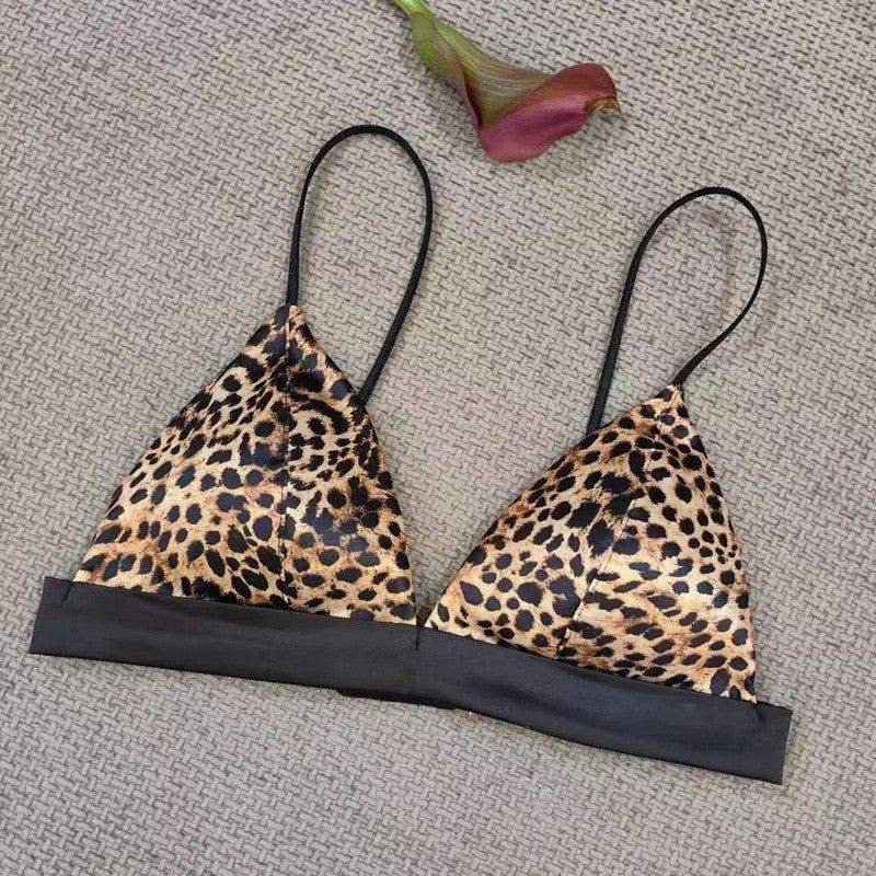 House Of Dasein Triangle Cup Bra Summer Thin Strap Satin Wire Free Bustier Large Chest Minimizer Sexy Lingerie - Leopard Print - Xl - Image 1