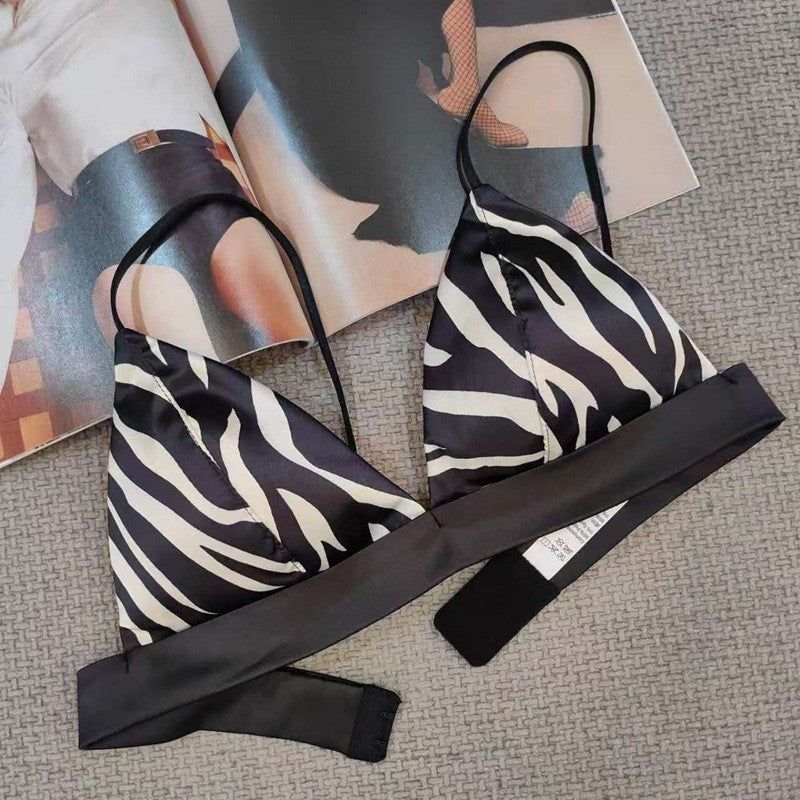 House Of Dasein Triangle Cup Bra Summer Thin Strap Satin Wire Free Bustier Large Chest Minimizer Sexy Lingerie - Zebra - S - Image 1