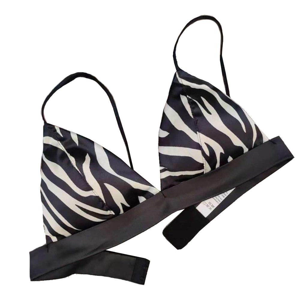 House Of Dasein Triangle Cup Bra Summer Thin Strap Satin Wire Free Bustier Large Chest Minimizer Sexy Lingerie - Zebra - S - Image 2