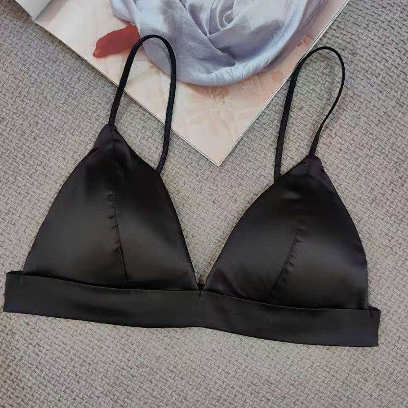 House Of Dasein Triangle Cup Bra Summer Thin Strap Satin Wire Free Bustier Large Chest Minimizer Sexy Lingerie - Black - S - Image 1