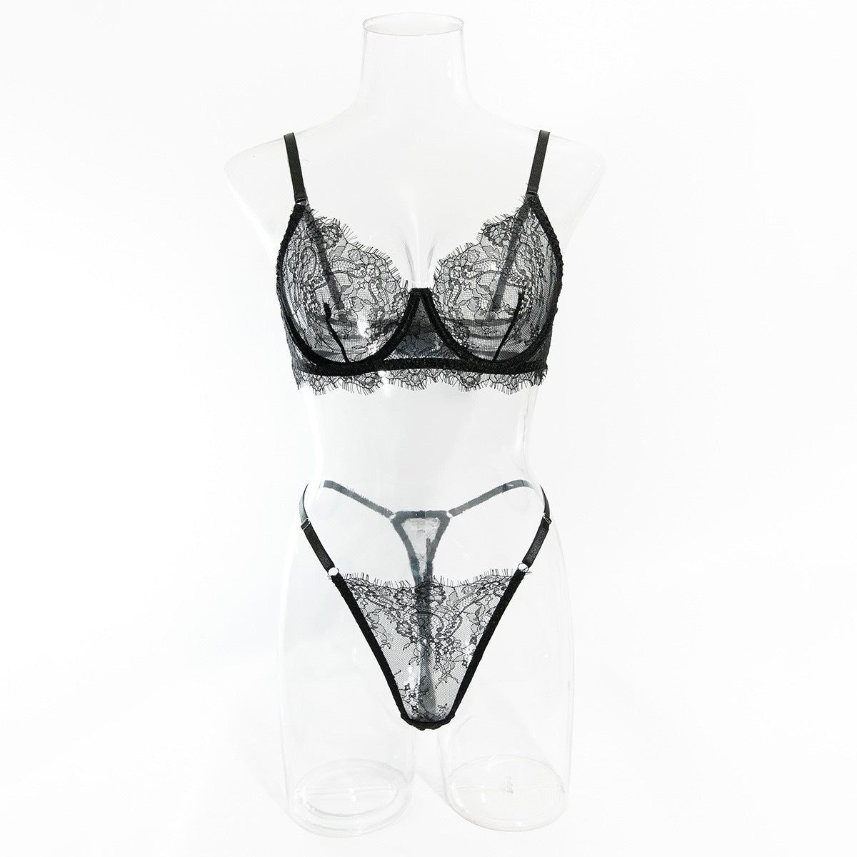 House Of Dasein Sexy Lace Bra And Underwear Set For Women - Lightweight Breathable - Black - S - Image 1