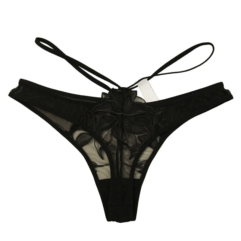 House Of Dasein Sexy Women's Underwear Thin Breathable Embroidered Lace Panties Hip-Lifting Low-Waist Plus-Size Thong - Black - Xxl - Image 1