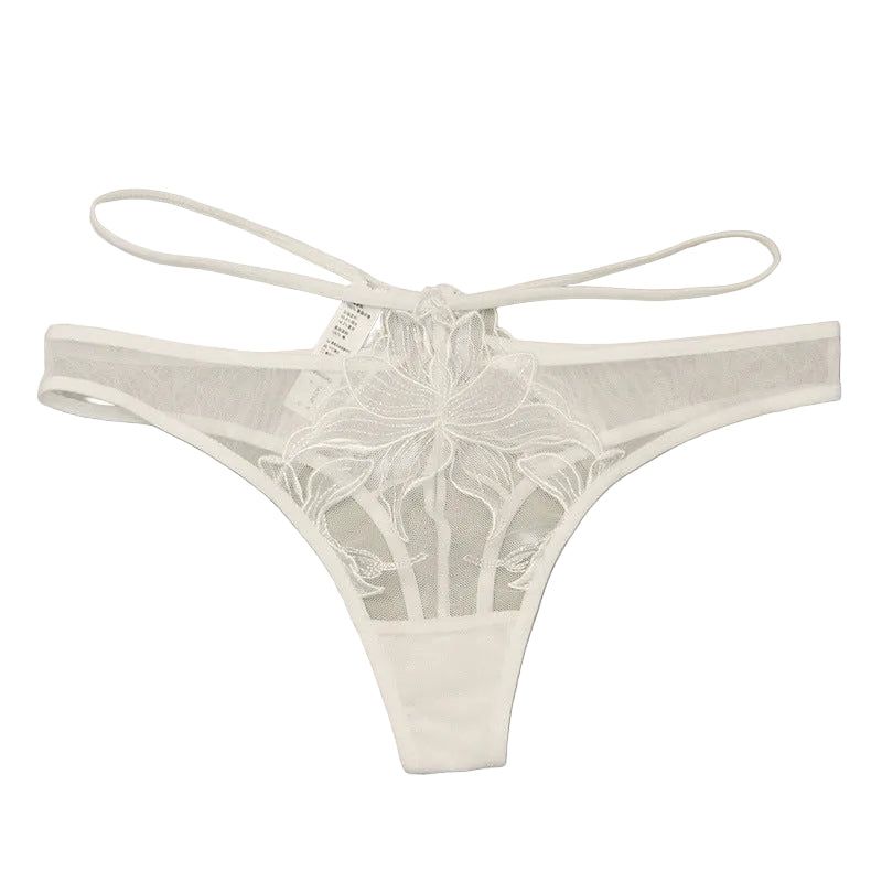 House Of Dasein Sexy Women's Underwear Thin Breathable Embroidered Lace Panties Hip-Lifting Low-Waist Plus-Size Thong - White - Xxl - Image 1