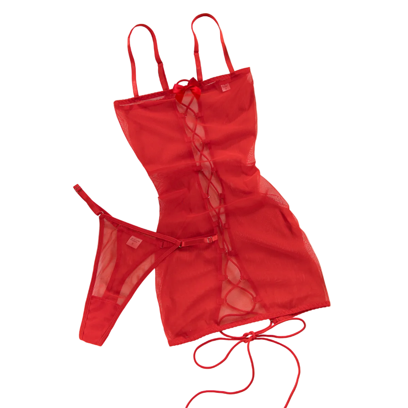 House Of Dasein Leopard Print Strapless Dress Women's Sexy Tie Hollow Temptation Slimming Erotic Lingerie Set - Red - L - Image 1