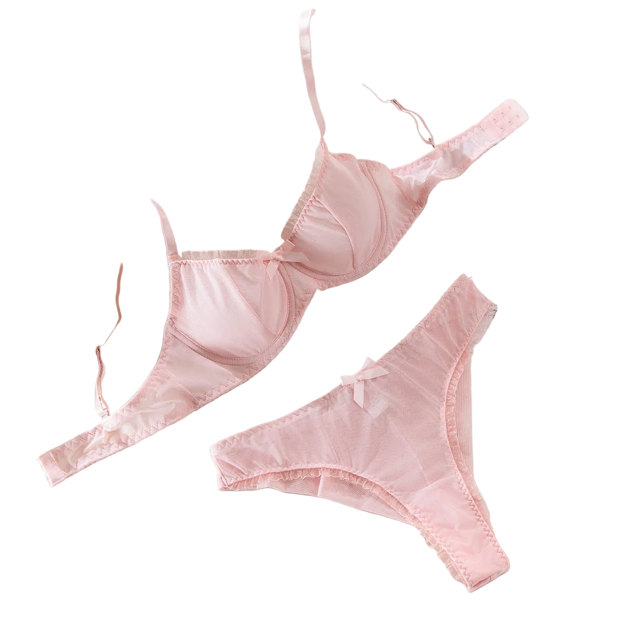 House Of Dasein Sexy Mesh Heart Print Bra Set Ultra Thin Comfortable Tempting Lingerie Two Piece - Pink - Xxl - Image 1