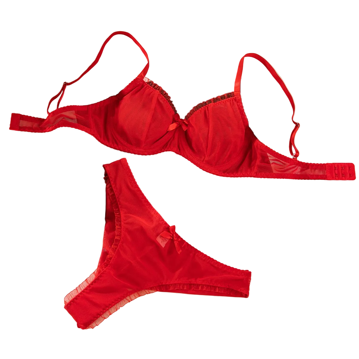House Of Dasein Sexy Mesh Heart Print Bra Set Ultra Thin Comfortable Tempting Lingerie Two Piece - Red - Xxl - Image 1