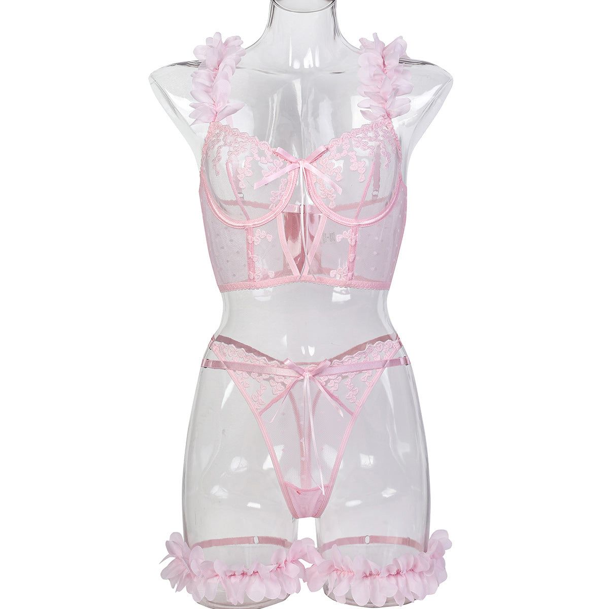 House Of Dasein Pink Petal Heart Embroidery Romantic Girl Design Sexy Underwear - Pink - S - Image 1