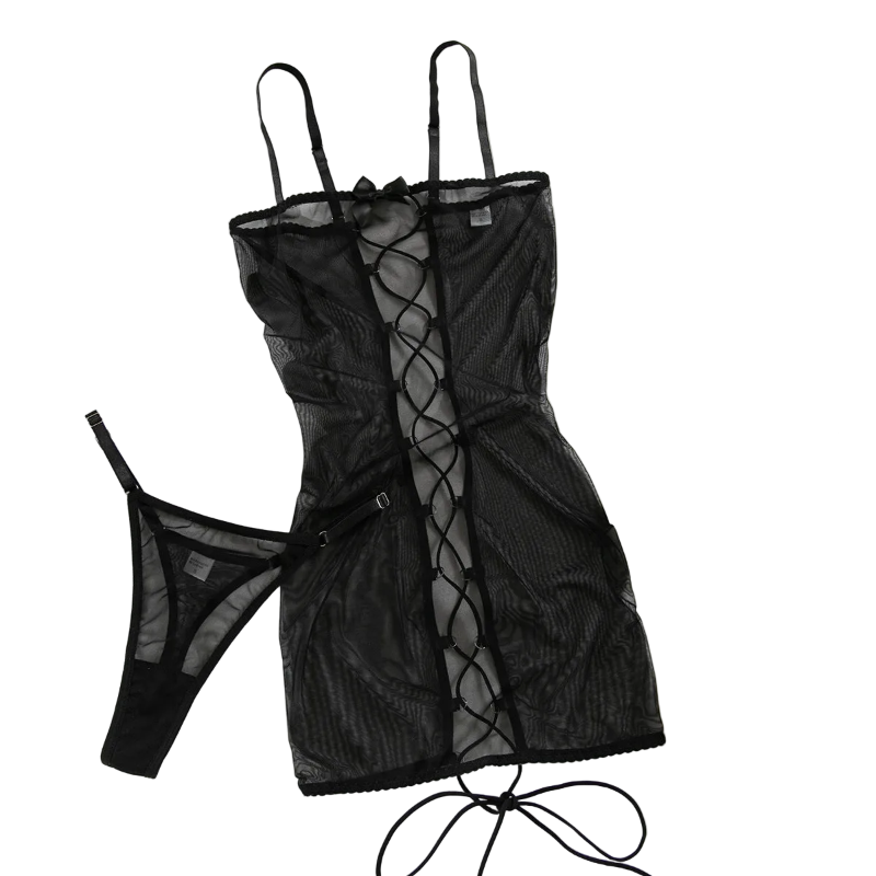 House Of Dasein Leopard Print Strapless Dress Women's Sexy Tie Hollow Temptation Slimming Erotic Lingerie Set - Black - L - Image 1