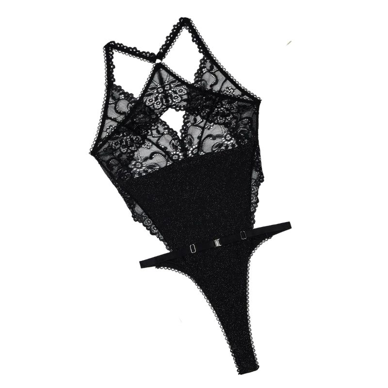 House Of Dasein Lace Patchwork Cross Back Sexy See Through Jumpsuit - Black - M - Image 1