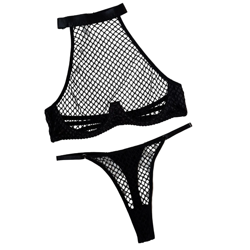 House Of Dasein Sexy Style Fishnet Black Lingerie Set For Women - Black - M - Image 1
