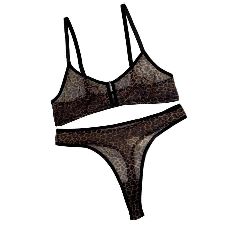 House Of Dasein Sexy Lingerie Set Leopard Print Erotic French Bra Ultra Thin Mesh Underwear - Leopard Print - S - Image 1