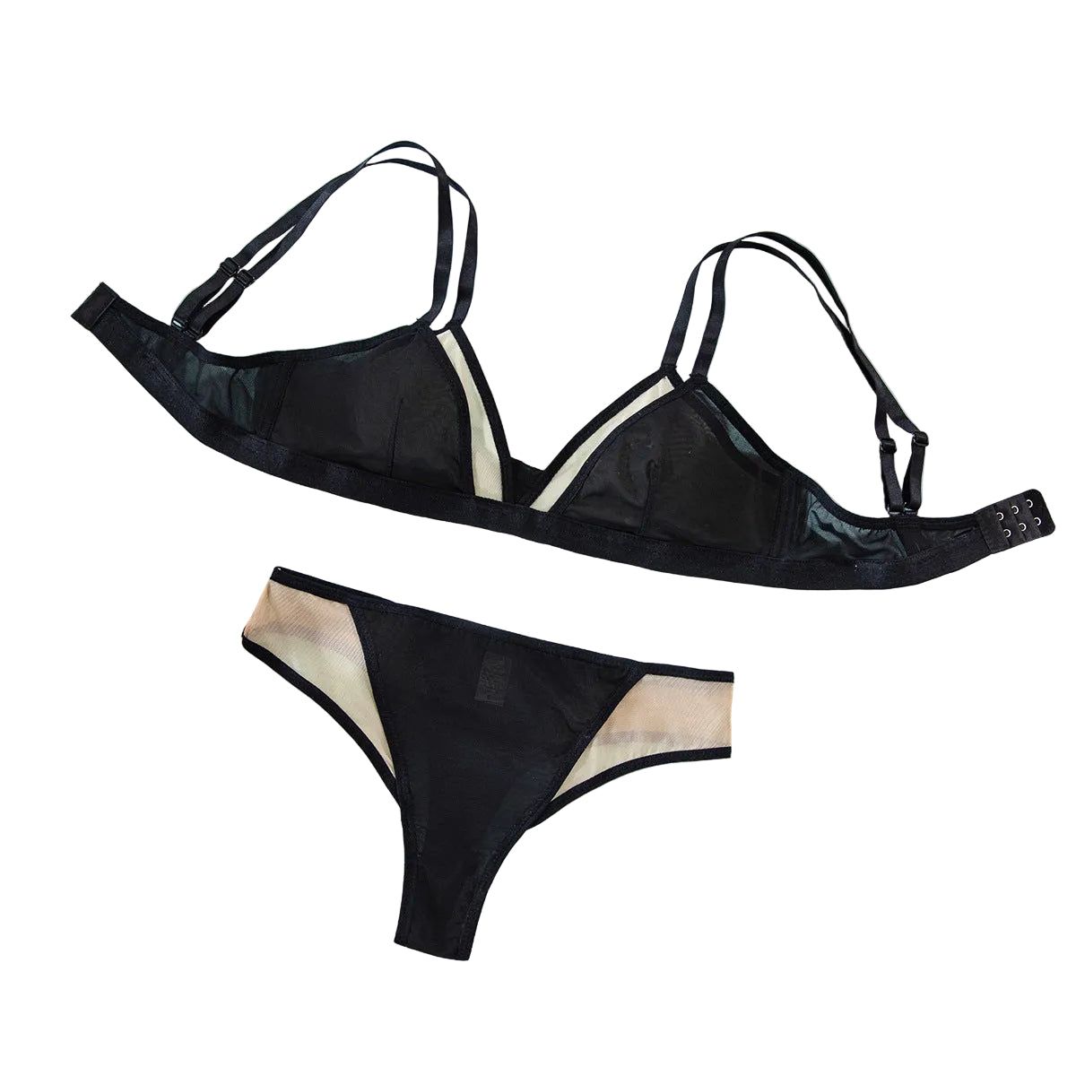 House Of Dasein Cross Border Retro Bikini Sexy Hollow Out Deep V Wireless Comfortable Bra And Underwear Set - Black - M - Image 1