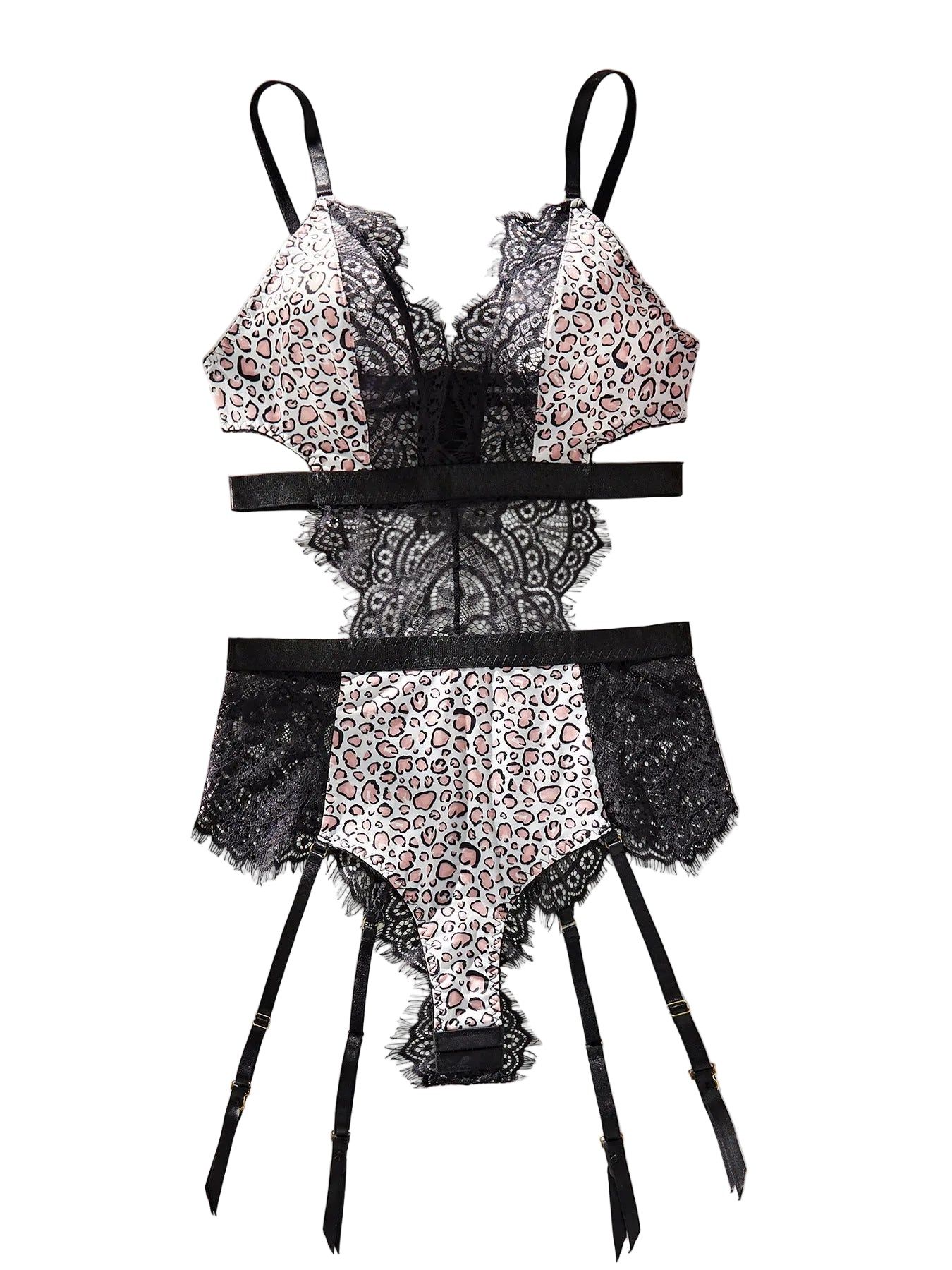 House Of Dasein Lace Patchwork Leopard Print Fabric Low Cut Without Steel Ring Sexy Lingerie For Women - Black Leopard Pattern Color - M - Image 1