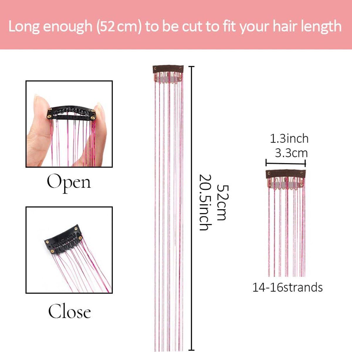 Hair Tinsels Festival Extensions Glitter 12 Piece Clip On Accessory Set 52Cm Long For Christmas And New Year Suitable Women Girls Children (Black) - Image 5