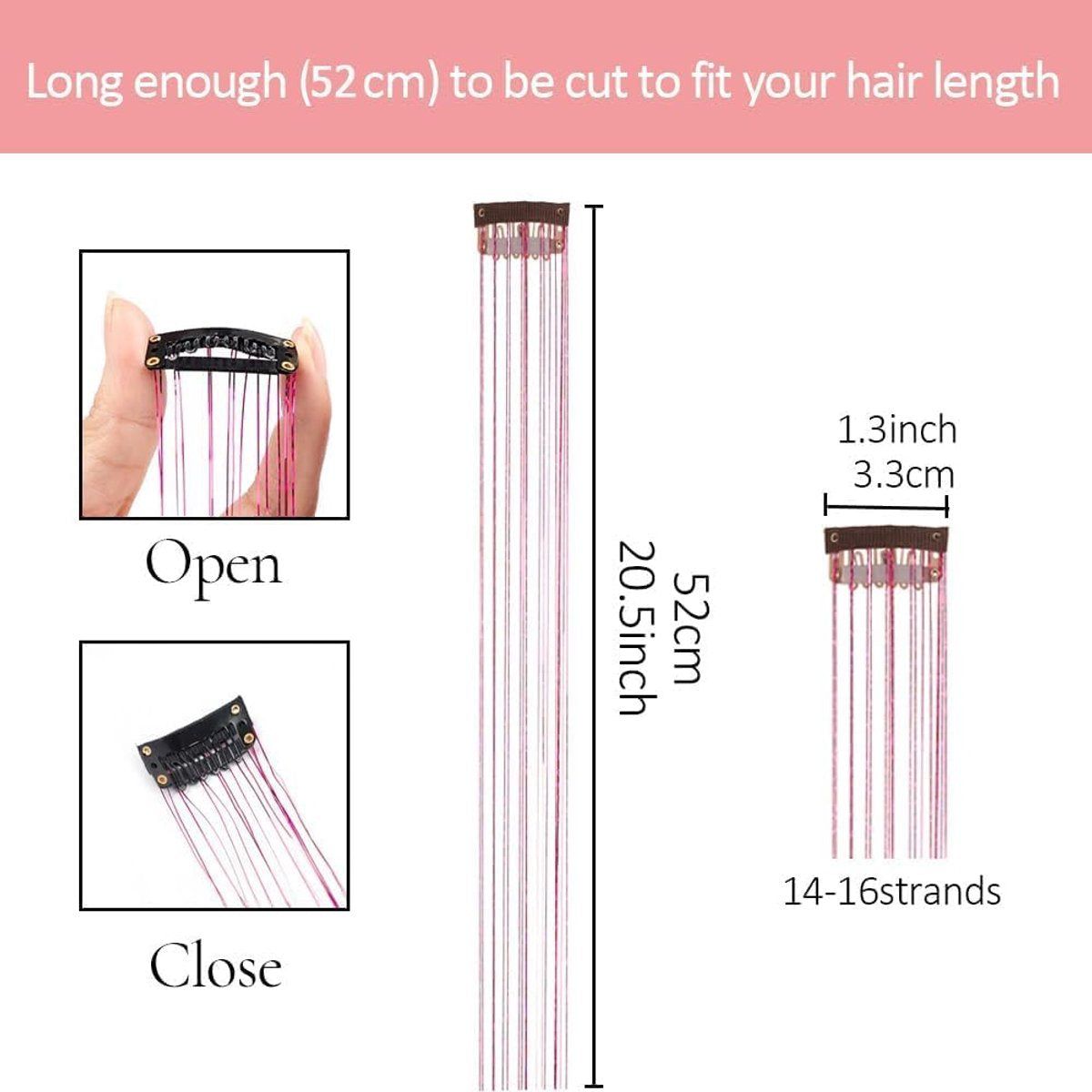 Hair Tinsels Festival Extensions Glitter 12 Piece Clip On Accessory Set 52Cm Long Christmas And New Year Suitable For Women Girls Children (Silver) - Image 4