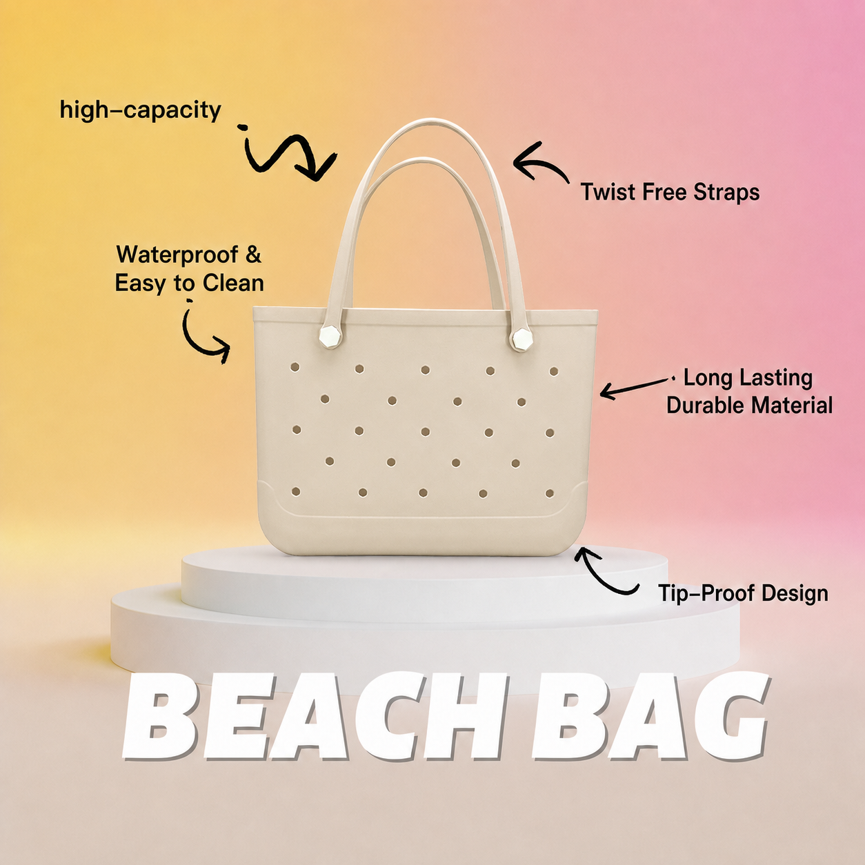 Waterproof Hexagon Mesh Beach Bag - Large Capacity Travel Storage Tote for Swimwear Towel Sunglasses - Apricot Large 48x34x24cm - Image 3