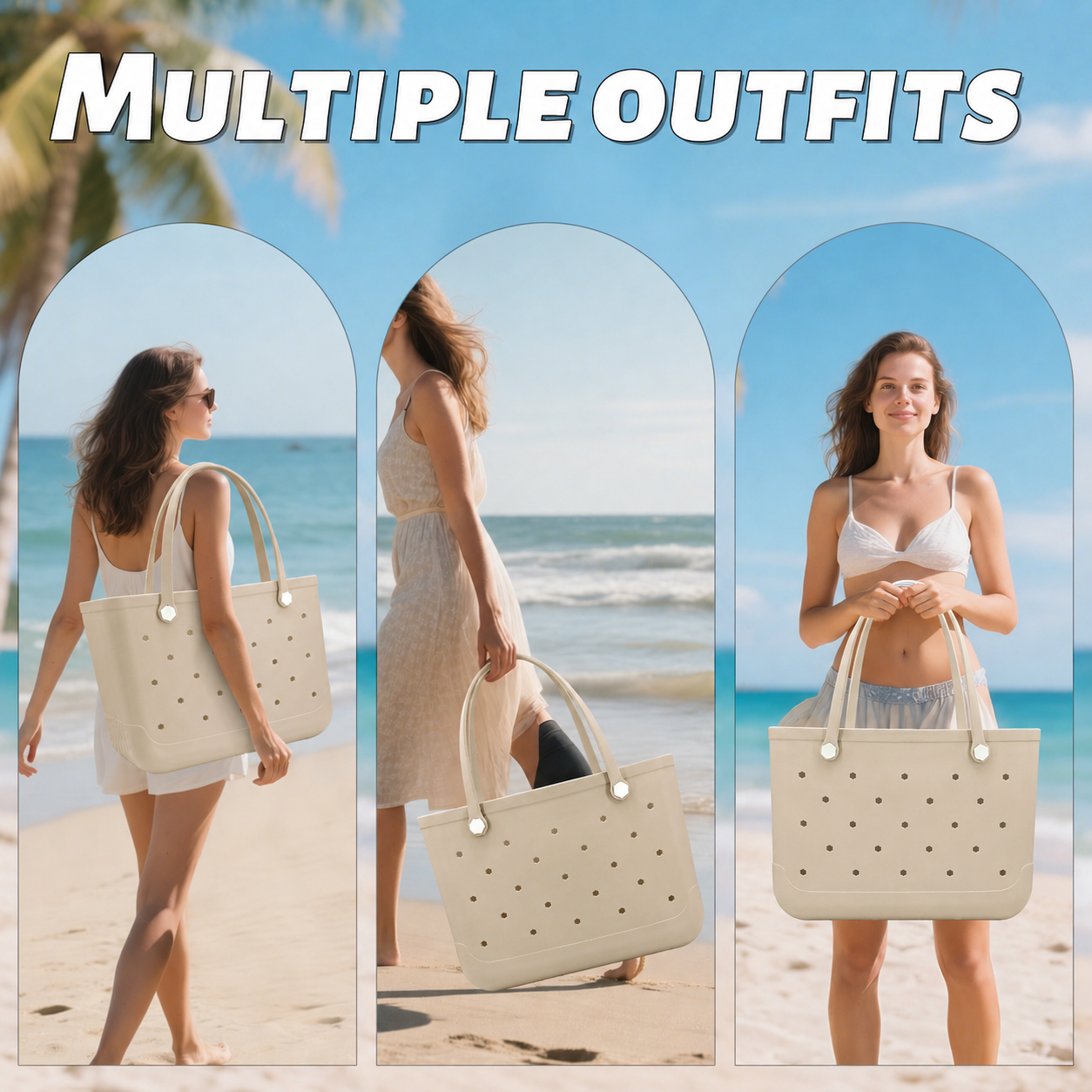 Waterproof Hexagon Mesh Beach Bag - Large Capacity Travel Storage Tote for Swimwear Towel Sunglasses - Apricot Large 48x34x24cm - Image 6