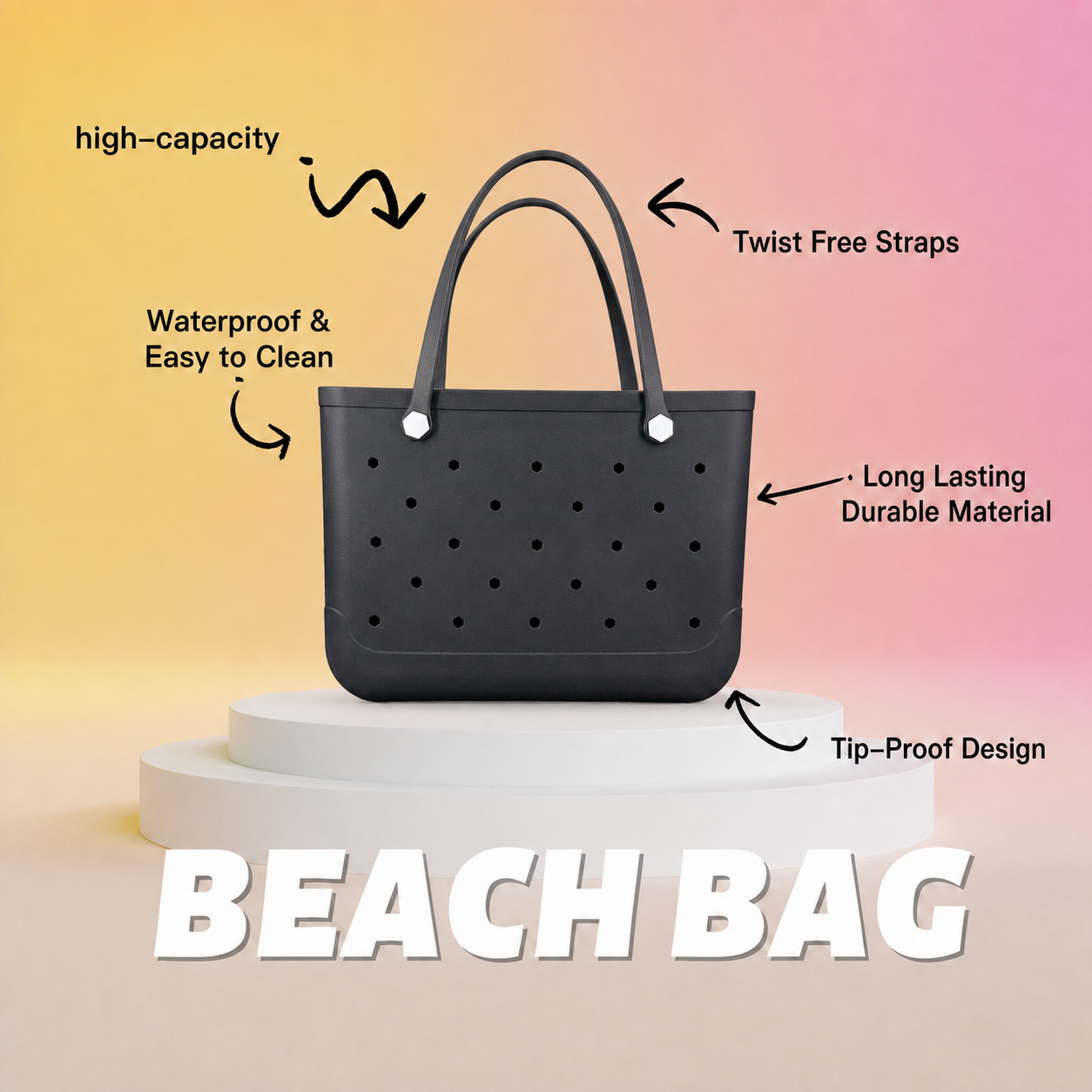 Waterproof Hexagon Mesh Beach Bag - Large Capacity Travel Storage Tote for Swimwear Towel Sunglasses - Black Large 48x34x24cm - Image 3