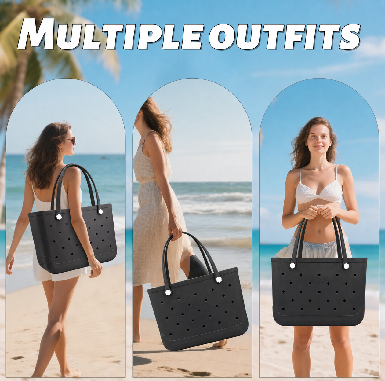Waterproof Hexagon Mesh Beach Bag - Large Capacity Travel Storage Tote for Swimwear Towel Sunglasses - Black Large 48x34x24cm - Image 6