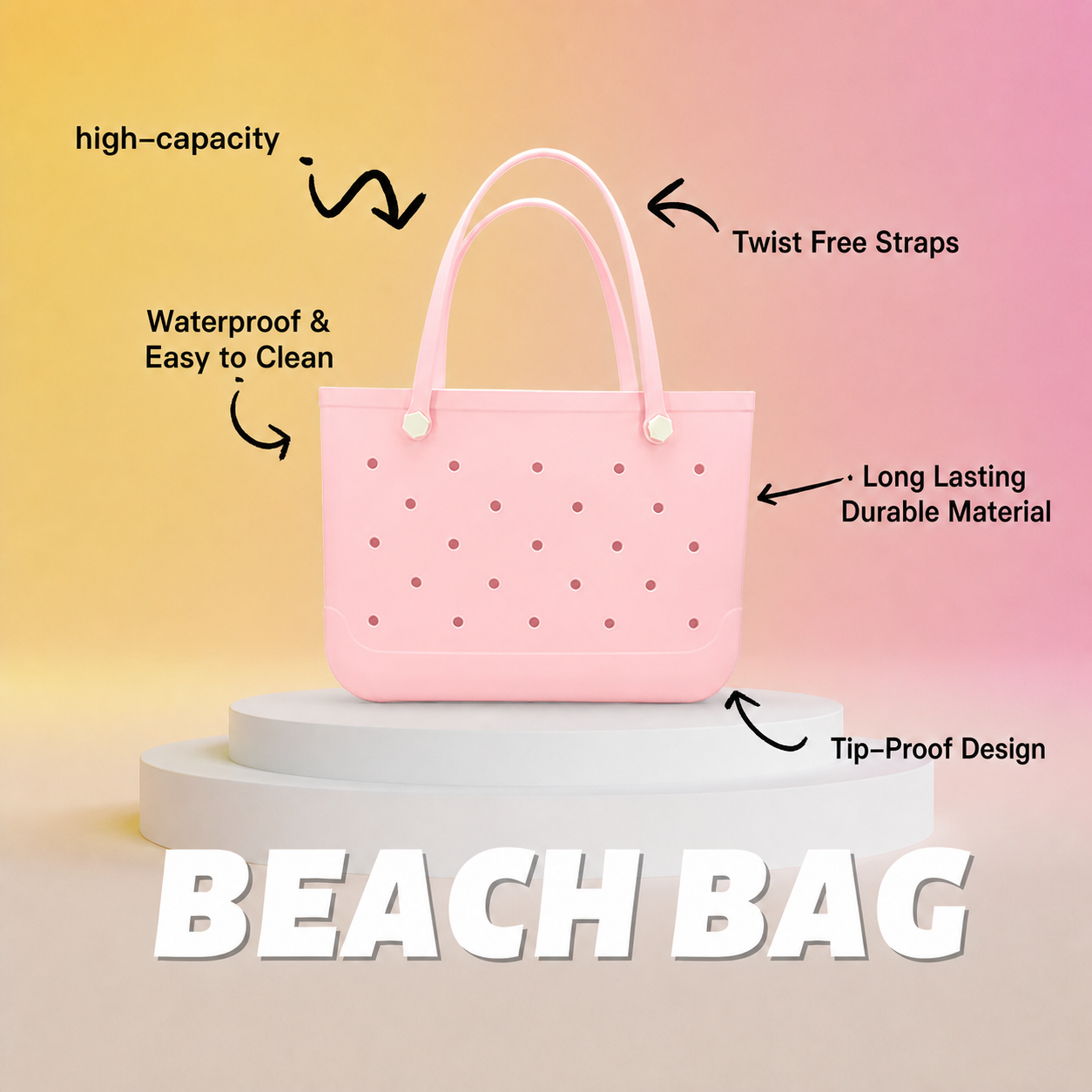 Waterproof Hexagon Mesh Beach Bag - Large Capacity Travel Storage Tote for Swimwear Towel Sunglasses - Flesh Pink Large 48x34x24cm - Image 3