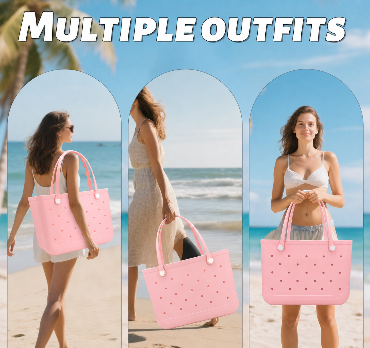 Waterproof Hexagon Mesh Beach Bag - Large Capacity Travel Storage Tote for Swimwear Towel Sunglasses - Flesh Pink Large 48x34x24cm - Image 6