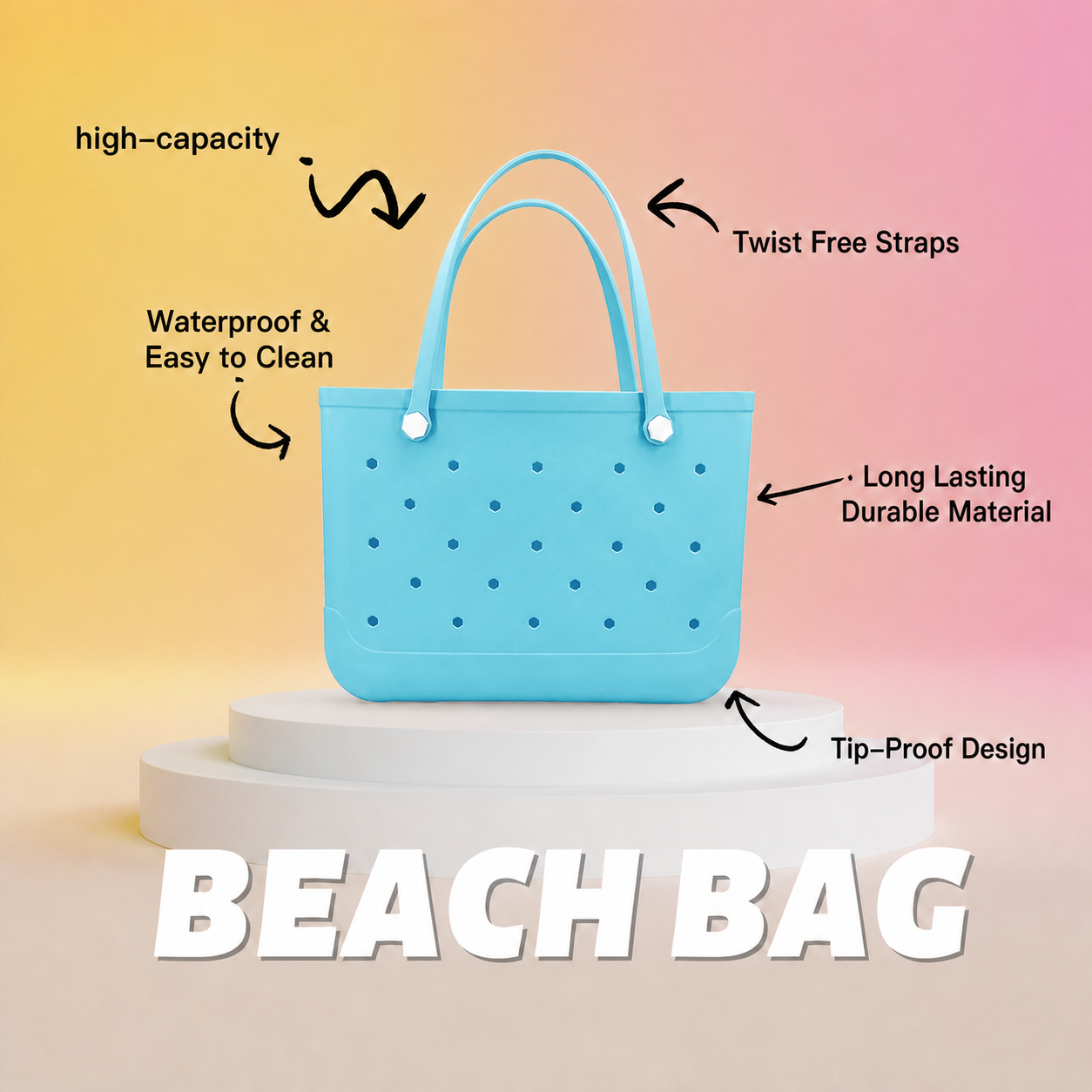 Waterproof Hexagon Mesh Beach Bag - Large Capacity Travel Storage Tote for Swimwear Towel Sunglasses - Light Blue Large 48x34x24cm - Image 3