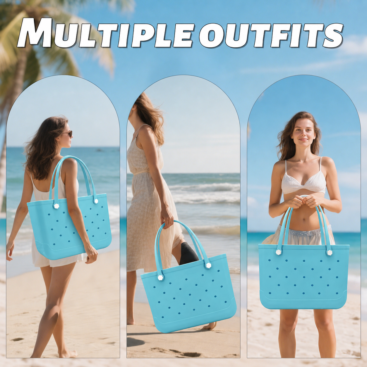 Waterproof Hexagon Mesh Beach Bag - Large Capacity Travel Storage Tote for Swimwear Towel Sunglasses - Light Blue Large 48x34x24cm - Image 6