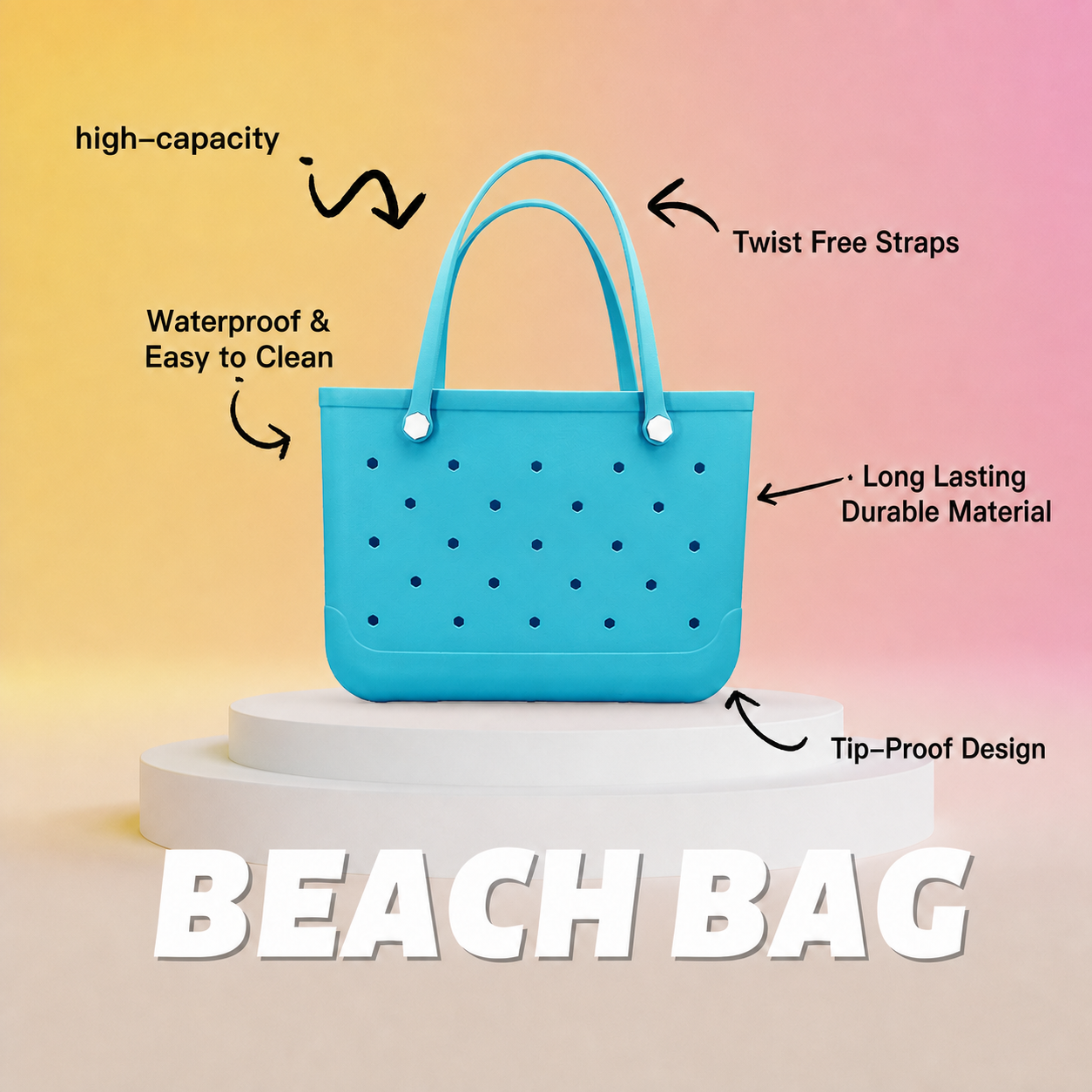 Waterproof Hexagon Mesh Beach Bag - Large Capacity Travel Storage Tote for Swimwear Towel Sunglasses - Lake Blue Large 48x34x24cm - Image 3