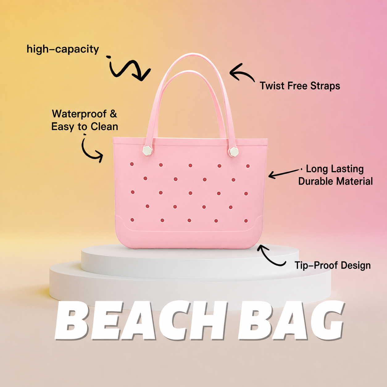Waterproof Hexagon Mesh Beach Bag - Large Capacity Travel Storage Tote for Swimwear Towel Sunglasses - Pink Large 48x34x24cm - Image 3