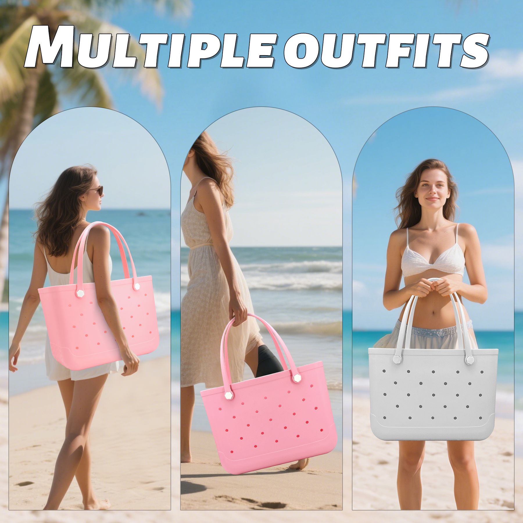 Waterproof Hexagon Mesh Beach Bag - Large Capacity Travel Storage Tote for Swimwear Towel Sunglasses - Pink Large 48x34x24cm - Image 6