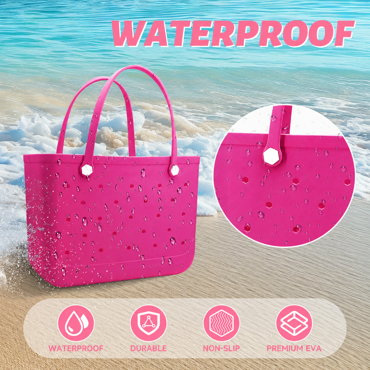 Waterproof Hexagon Mesh Beach Bag - Large Capacity Travel Storage Tote for Swimwear Towel Sunglasses - Rose Red Large 48x34x24cm - Image 2