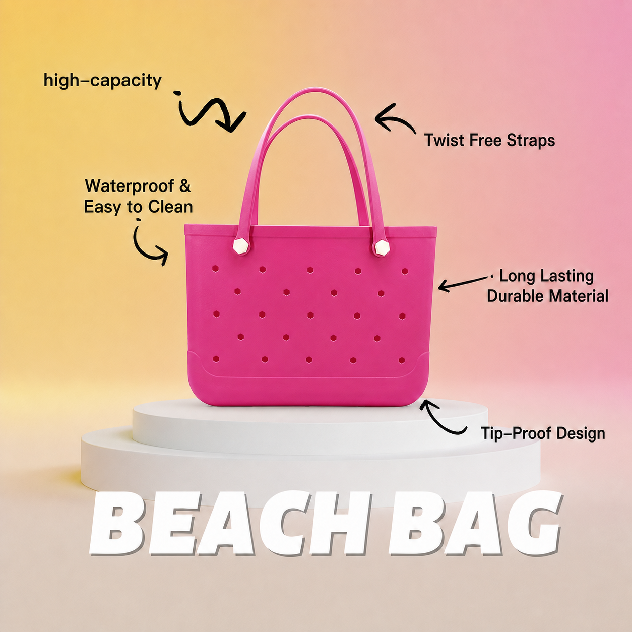 Waterproof Hexagon Mesh Beach Bag - Large Capacity Travel Storage Tote for Swimwear Towel Sunglasses - Rose Red Large 48x34x24cm - Image 3