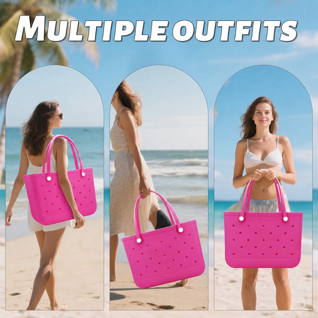 Waterproof Hexagon Mesh Beach Bag - Large Capacity Travel Storage Tote for Swimwear Towel Sunglasses - Rose Red Large 48x34x24cm - Image 6