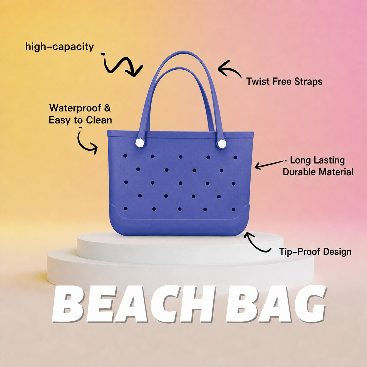 Waterproof Hexagon Mesh Beach Bag - Large Capacity Travel Storage Tote for Swimwear Towel Sunglasses - Royal Blue Large 48x34x24cm - Image 3