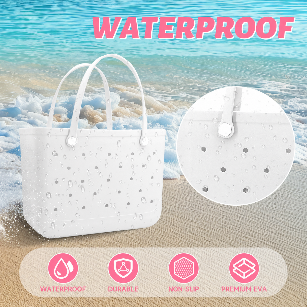 Waterproof Hexagon Mesh Beach Bag - Large Capacity Travel Storage Tote for Swimwear Towel Sunglasses - White Large 48x34x24cm - Image 2