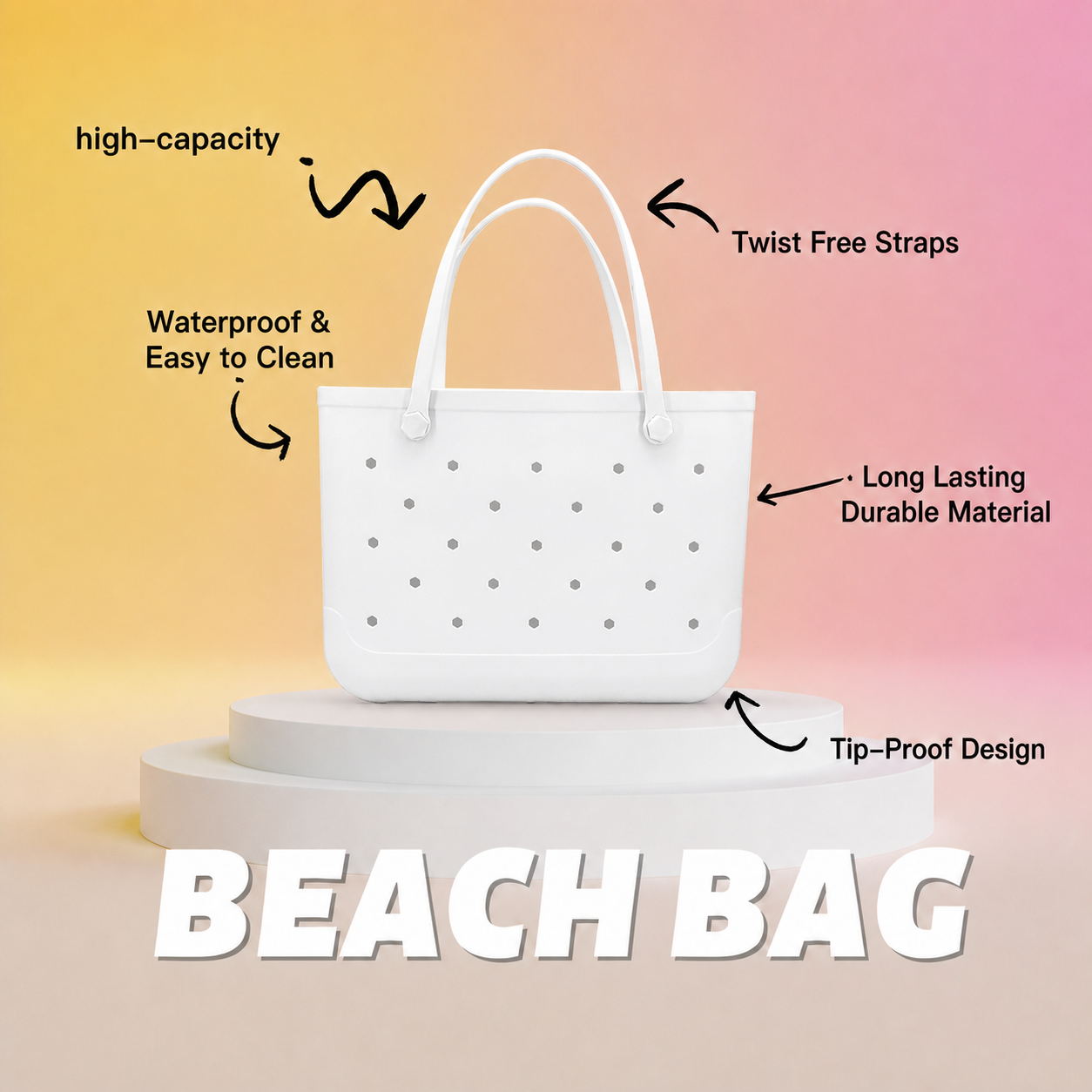 Waterproof Hexagon Mesh Beach Bag - Large Capacity Travel Storage Tote for Swimwear Towel Sunglasses - White Large 48x34x24cm - Image 3