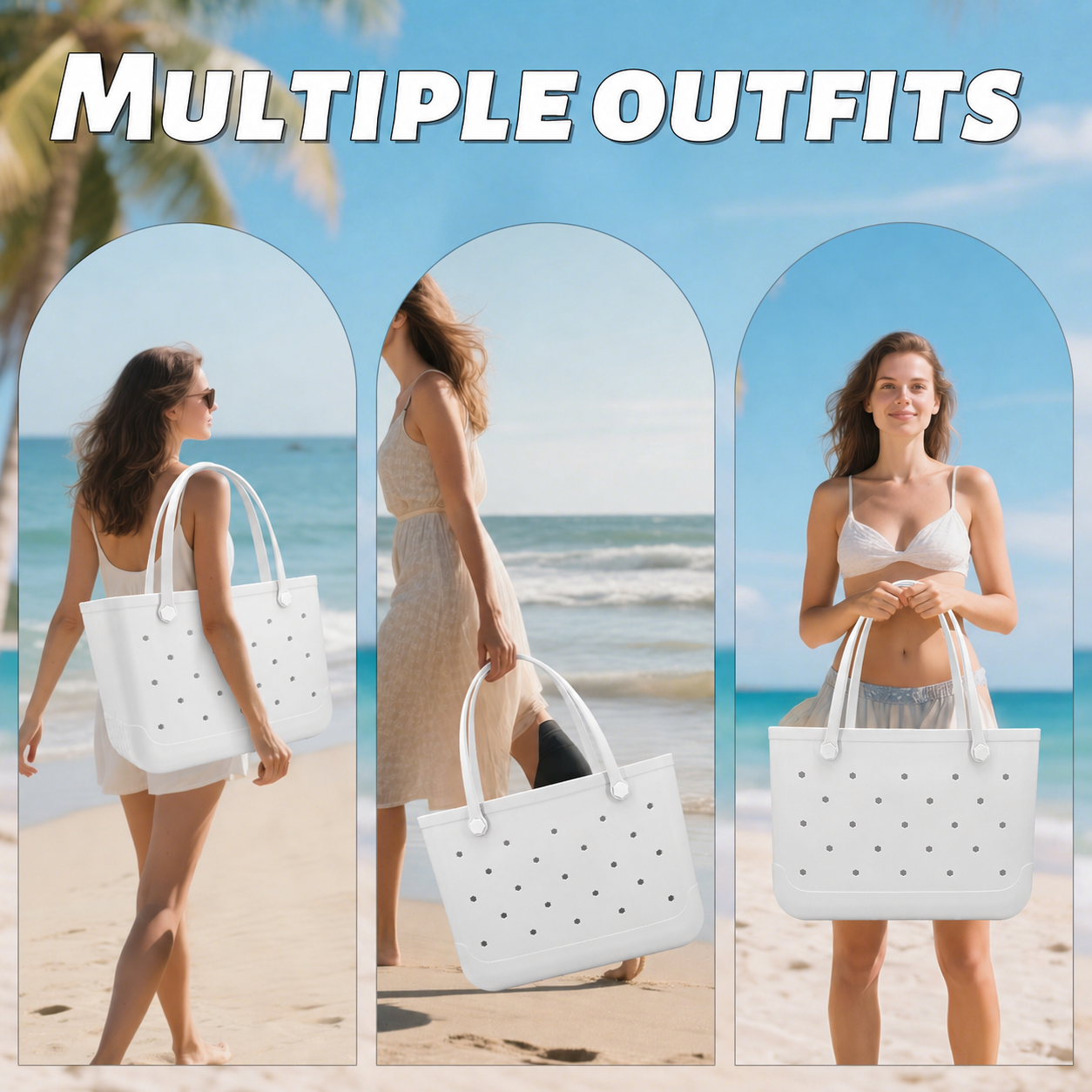 Waterproof Hexagon Mesh Beach Bag - Large Capacity Travel Storage Tote for Swimwear Towel Sunglasses - White Large 48x34x24cm - Image 6