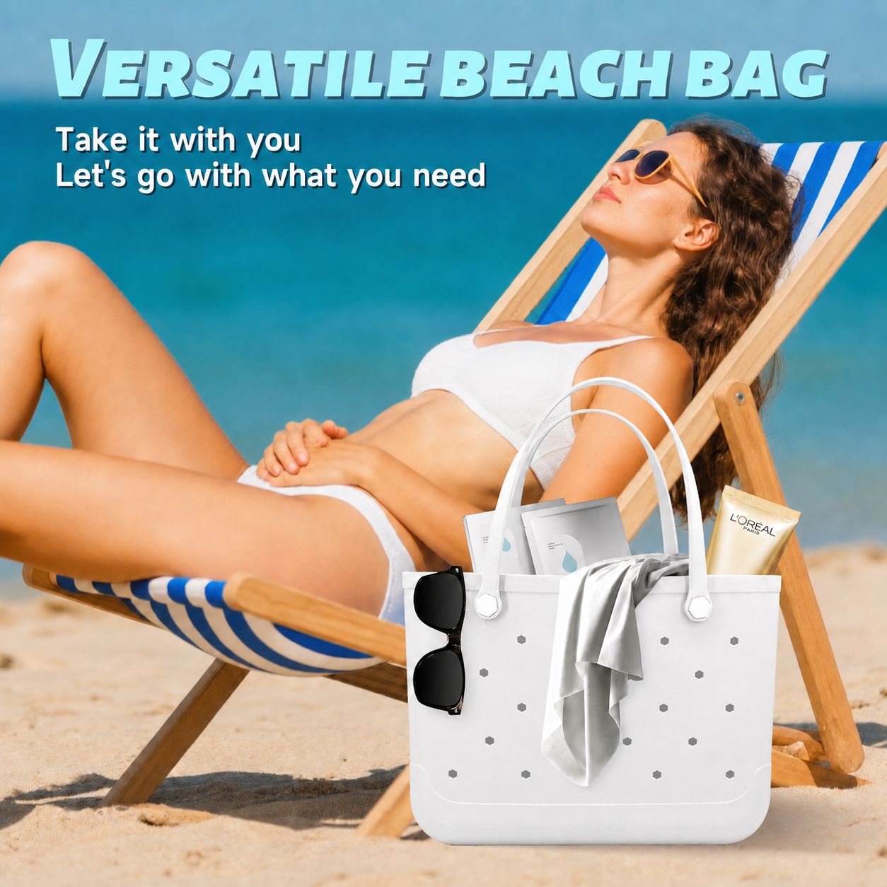 Waterproof Hexagon Mesh Beach Bag - Large Capacity Travel Storage Tote for Swimwear Towel Sunglasses - White Large 48x34x24cm - Image 8