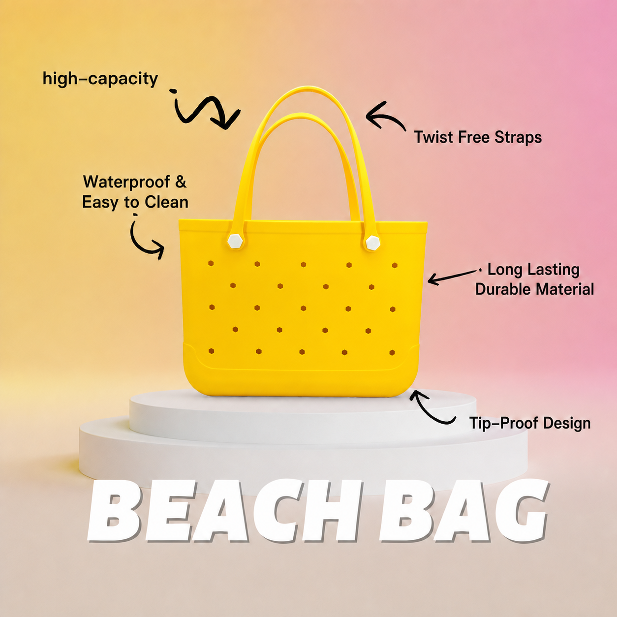 Waterproof Hexagon Mesh Beach Bag - Large Capacity Travel Storage Tote for Swimwear Towel Sunglasses - Yellow Large 48x34x24cm - Image 3