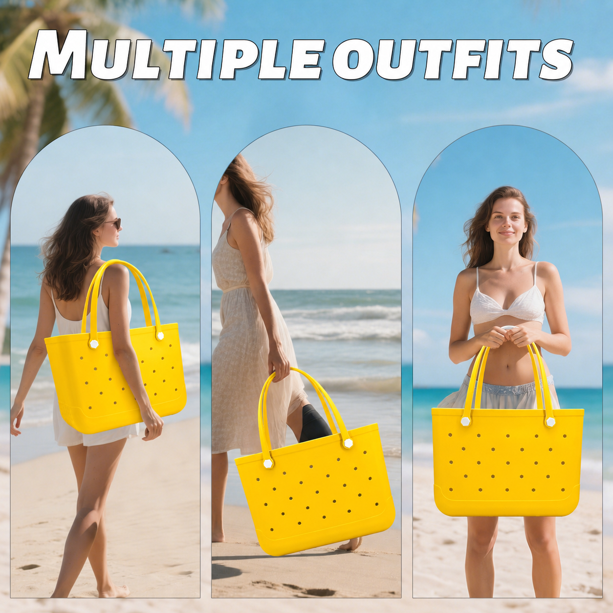 Waterproof Hexagon Mesh Beach Bag - Large Capacity Travel Storage Tote for Swimwear Towel Sunglasses - Yellow Large 48x34x24cm - Image 6