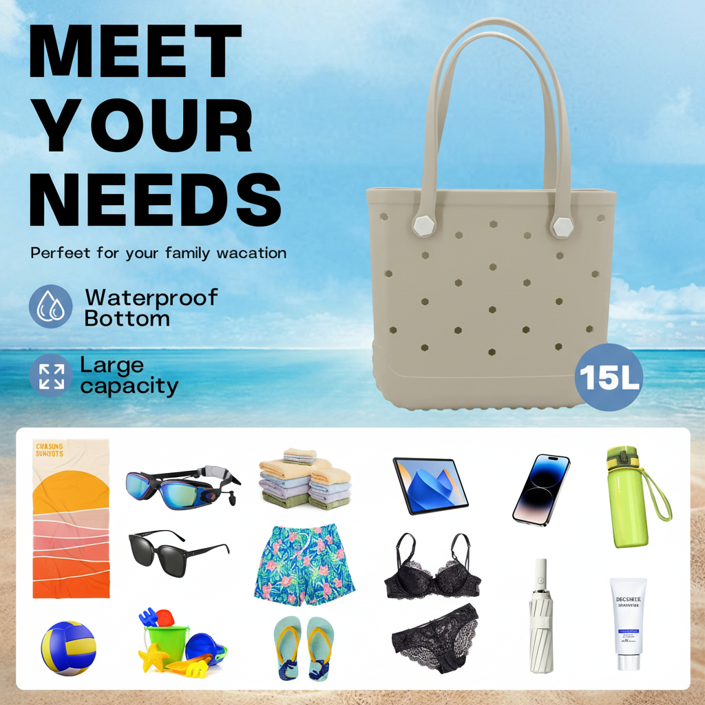 Waterproof Hexagon Mesh Beach Bag - Large Capacity Travel Storage Tote for Swimwear Towel Sunglasses - Apricot Medium 37x32x13cm - Image 4