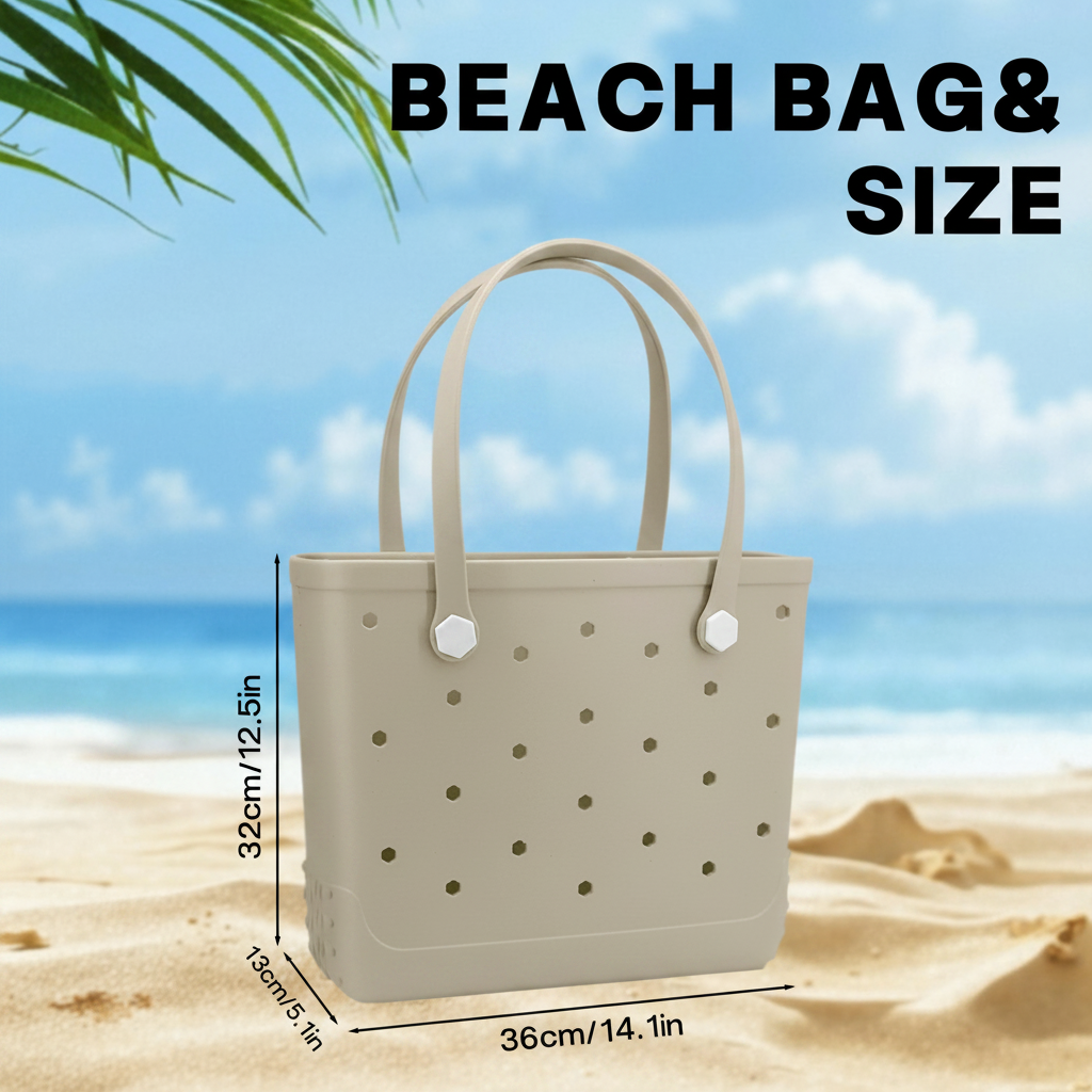 Waterproof Hexagon Mesh Beach Bag - Large Capacity Travel Storage Tote for Swimwear Towel Sunglasses - Apricot Medium 37x32x13cm - Image 6