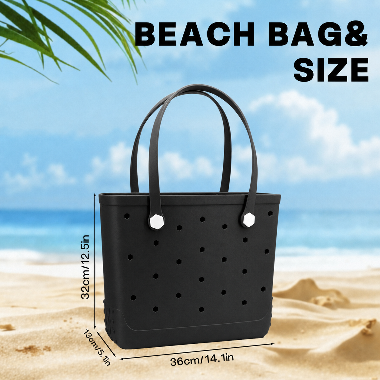 Waterproof Hexagon Mesh Beach Bag - Large Capacity Travel Storage Tote for Swimwear Towel Sunglasses - Black Medium 37x32x13cm - Image 5
