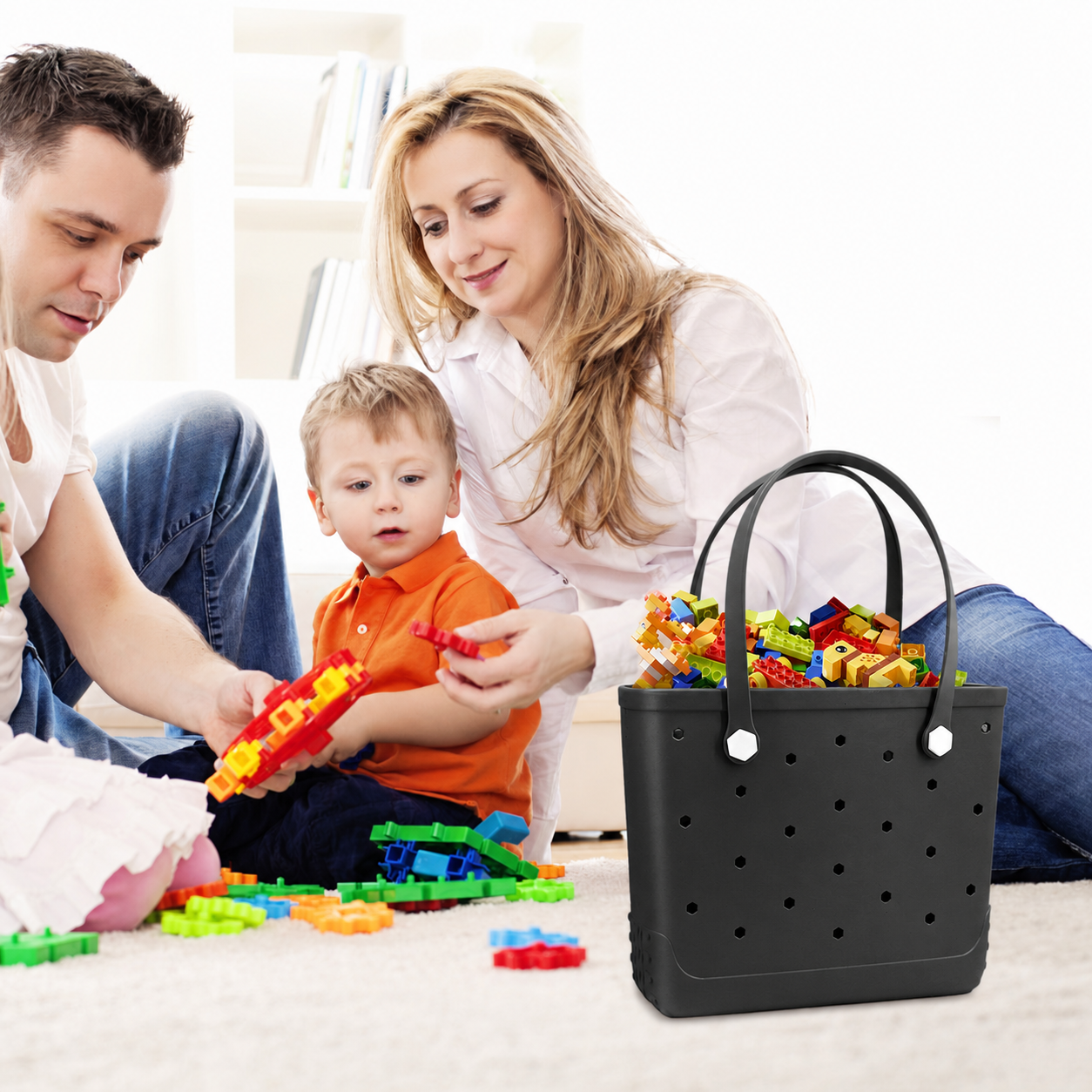 Waterproof Hexagon Mesh Beach Bag - Large Capacity Travel Storage Tote for Swimwear Towel Sunglasses - Black Medium 37x32x13cm - Image 6