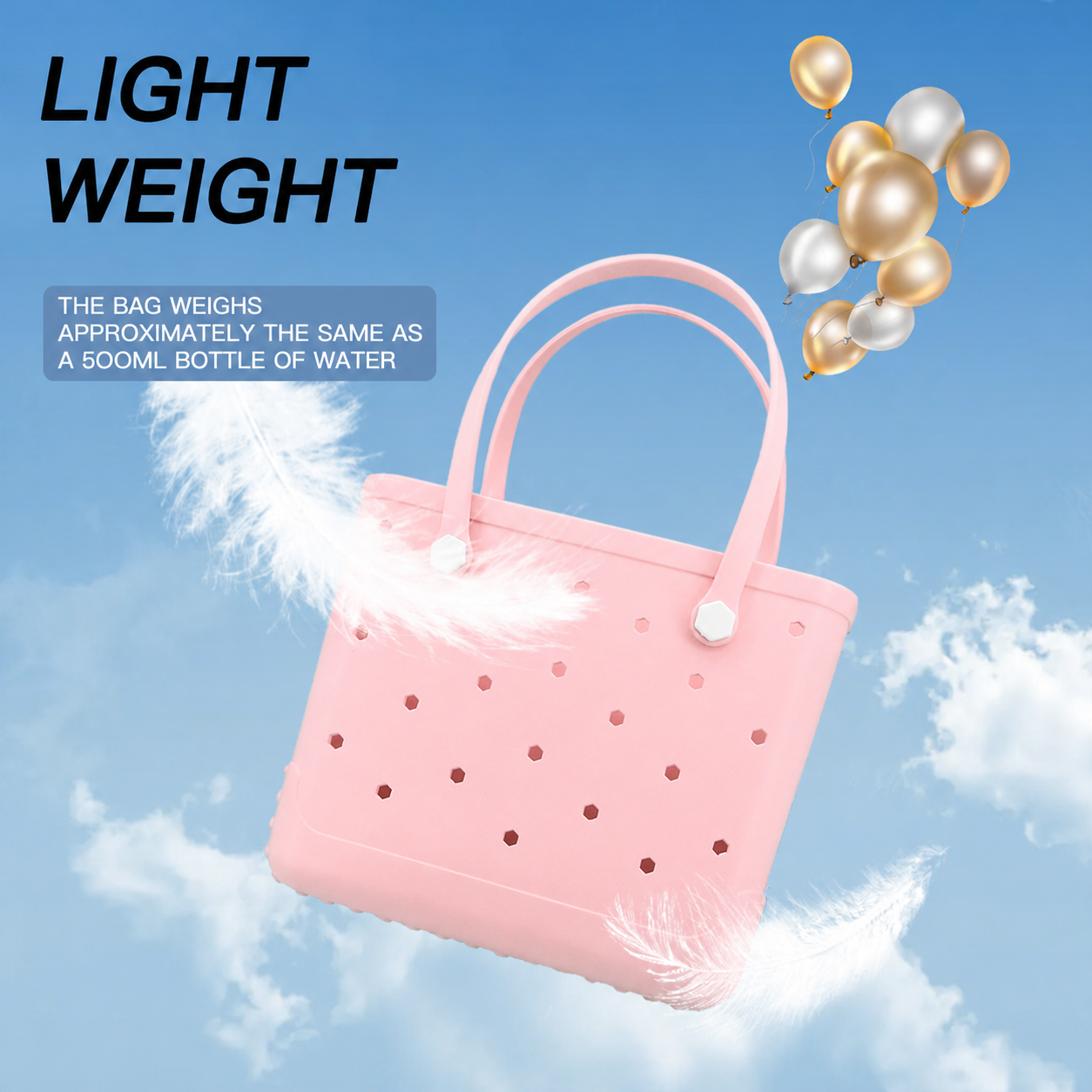 Waterproof Hexagon Mesh Beach Bag - Large Capacity Travel Storage Tote for Swimwear Towel Sunglasses - Flesh Pink Medium 37x32x13cm - Image 2