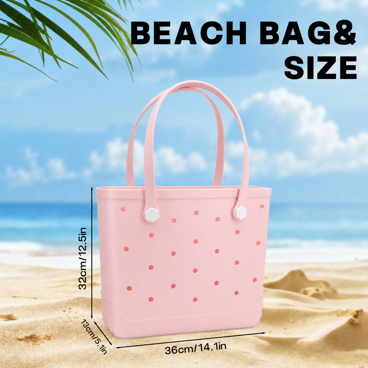 Waterproof Hexagon Mesh Beach Bag - Large Capacity Travel Storage Tote for Swimwear Towel Sunglasses - Flesh Pink Medium 37x32x13cm - Image 5