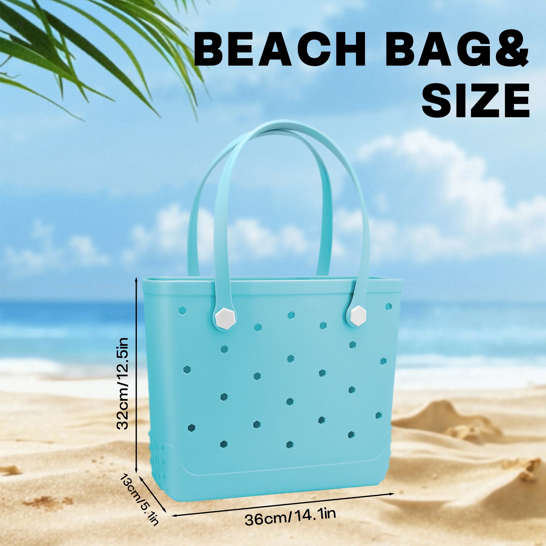 Waterproof Hexagon Mesh Beach Bag - Large Capacity Travel Storage Tote for Swimwear Towel Sunglasses - Light Blue Medium 37x32x13cm - Image 6