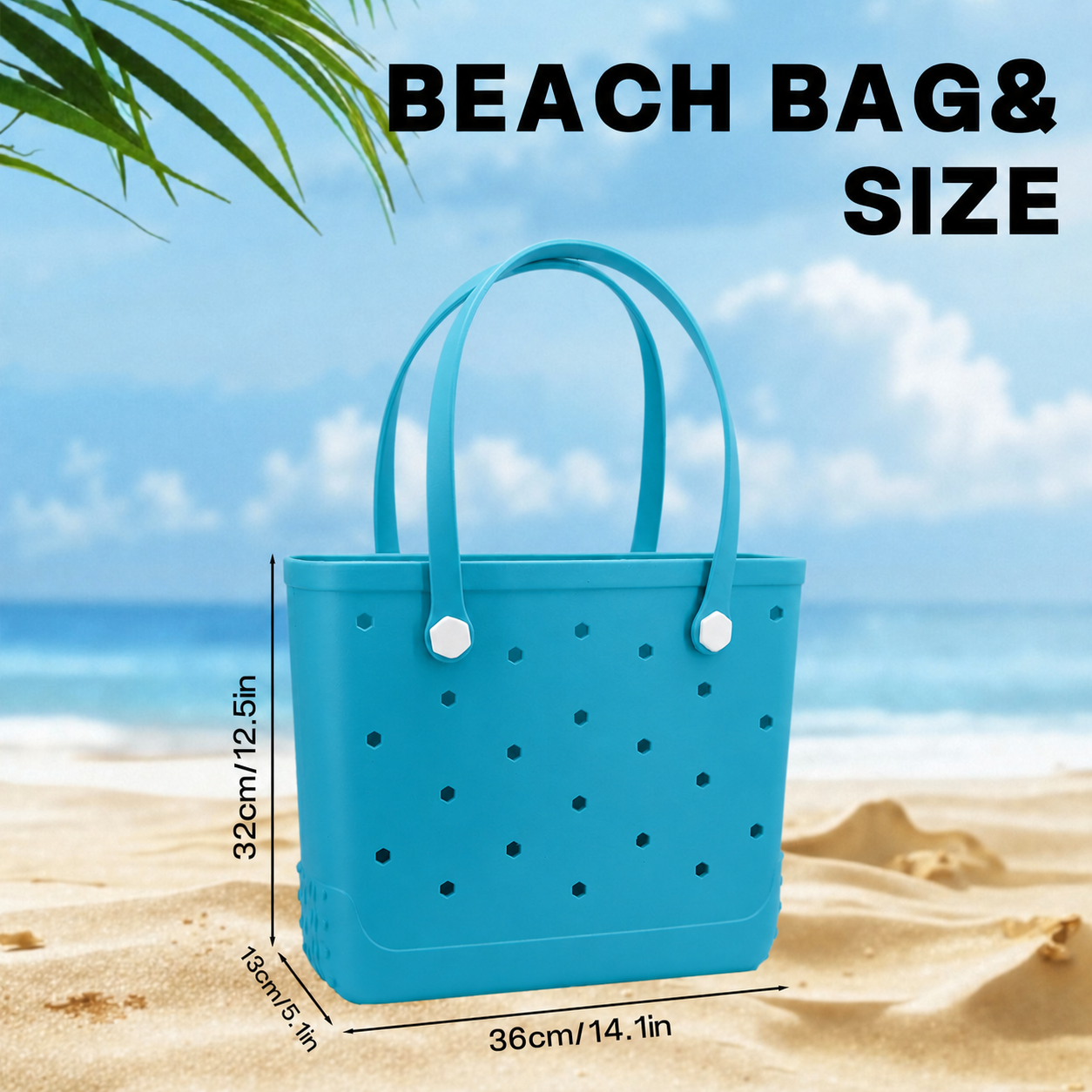Waterproof Hexagon Mesh Beach Bag - Large Capacity Travel Storage Tote for Swimwear Towel Sunglasses - Lake Blue Medium 37x32x13cm - Image 6