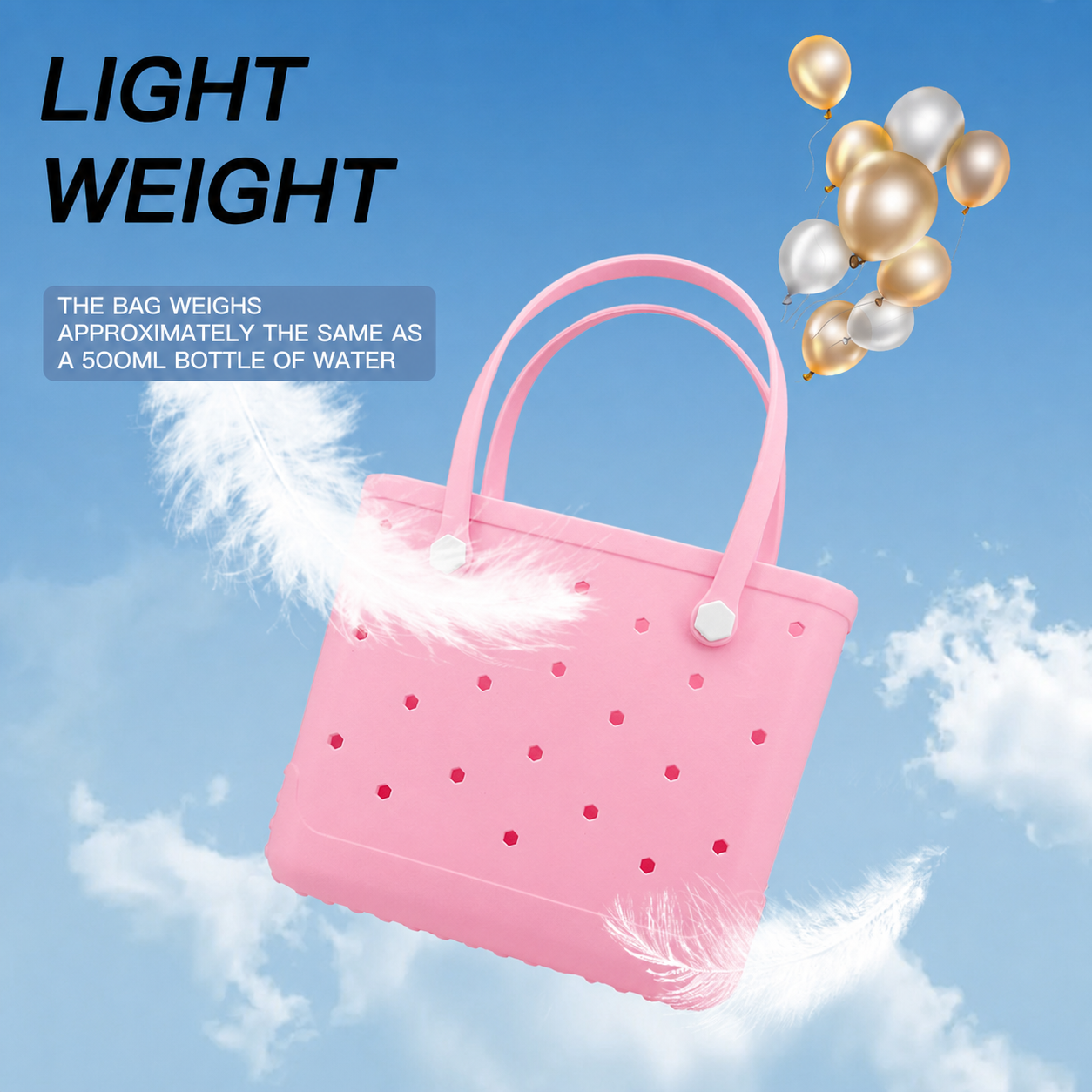 Waterproof Hexagon Mesh Beach Bag - Large Capacity Travel Storage Tote for Swimwear Towel Sunglasses - Pink Medium 37x32x13cm - Image 2
