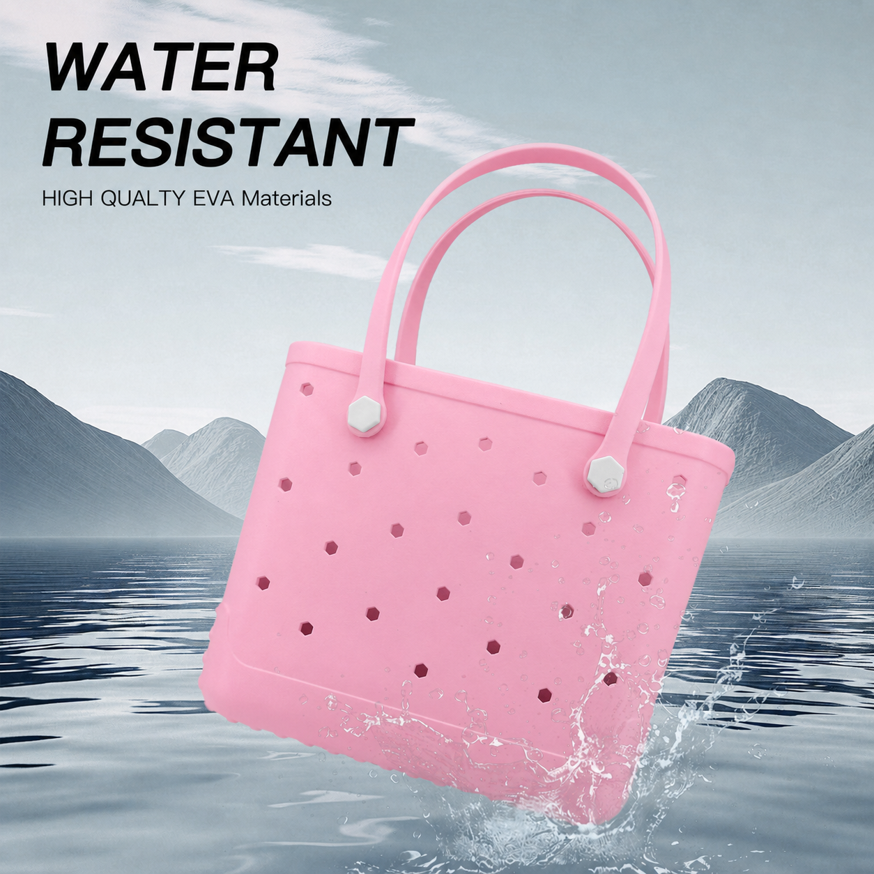 Waterproof Hexagon Mesh Beach Bag - Large Capacity Travel Storage Tote for Swimwear Towel Sunglasses - Pink Medium 37x32x13cm - Image 3